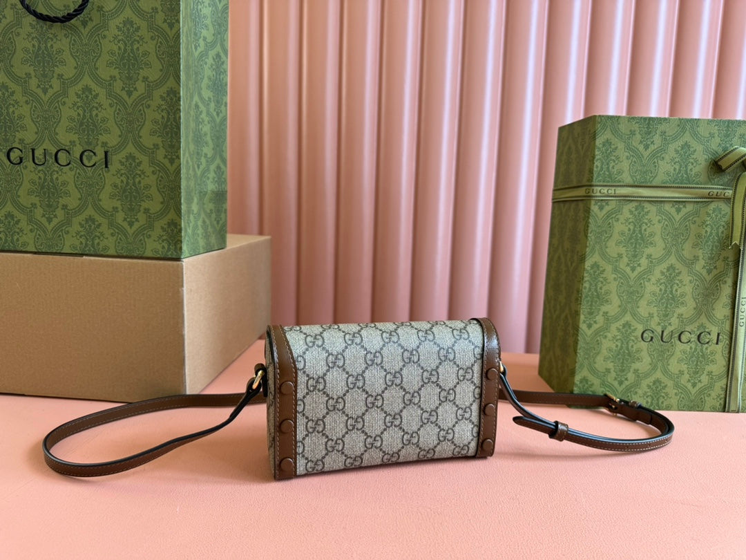 GUCCI HORSEBIT 1955 MINI 18 BAG BEIGE CANVAS AND BROWN CALFSKIN