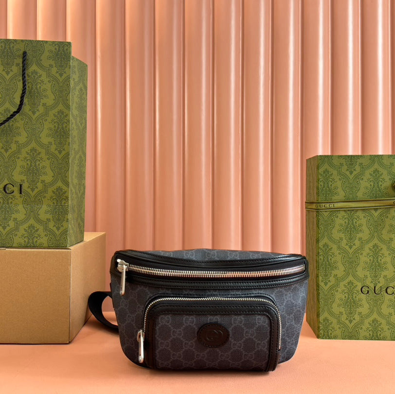 GUCCI OPHIDIA BELT BAG 28 IN DARK GREY  CALFSKIN