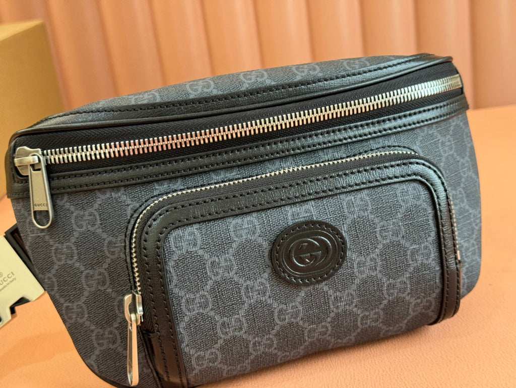 GUCCI OPHIDIA BELT BAG 28 IN DARK GREY  CALFSKIN