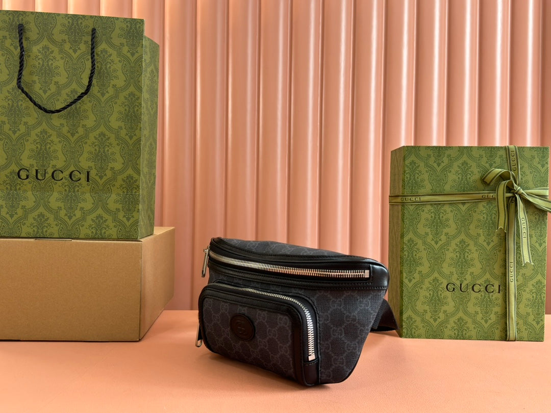 GUCCI OPHIDIA BELT BAG 28 IN DARK GREY  CALFSKIN