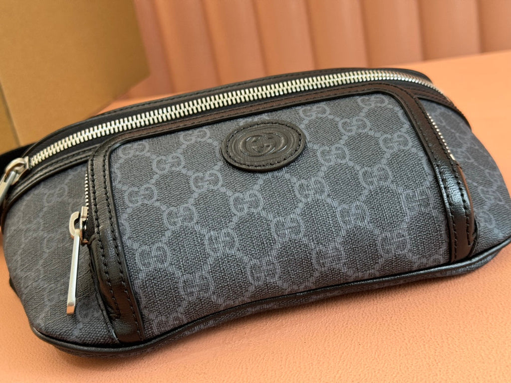 GUCCI OPHIDIA BELT BAG 28 IN DARK GREY  CALFSKIN