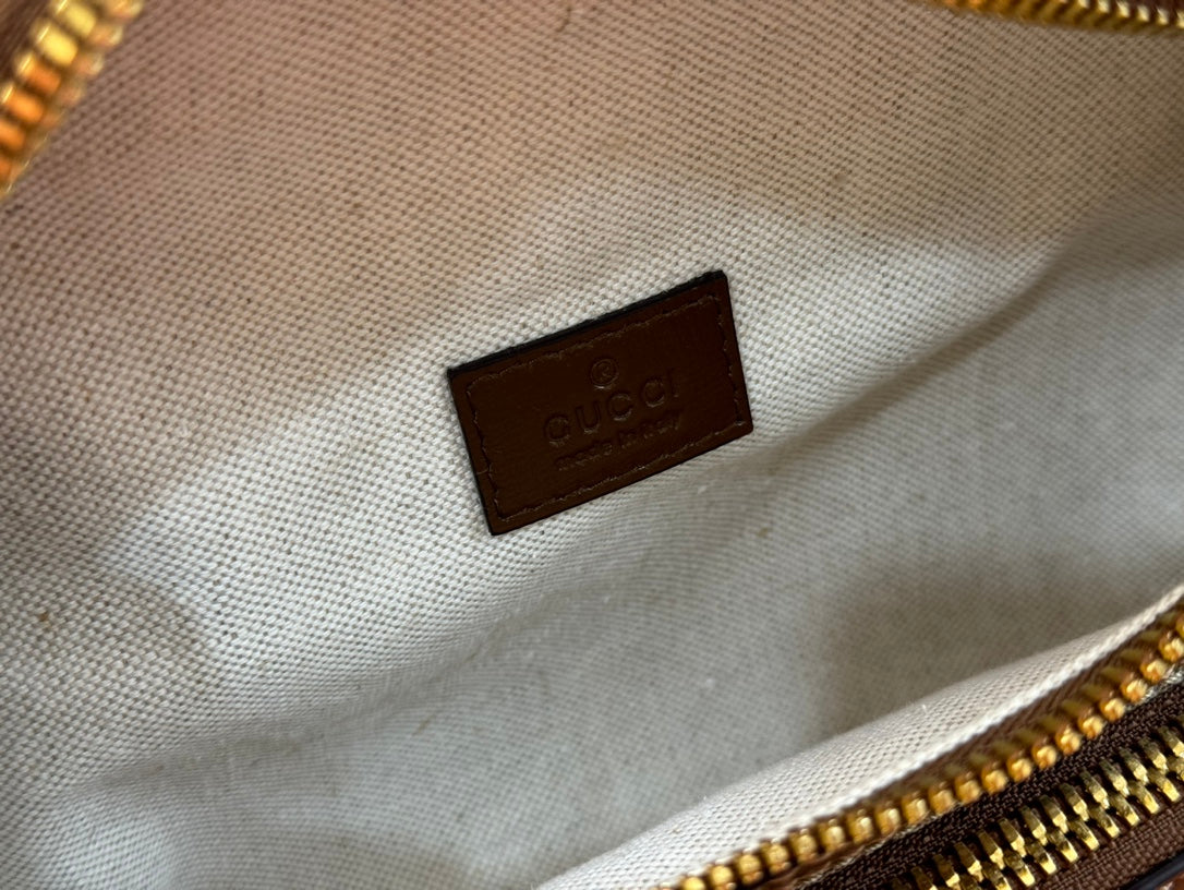 GUCCI OPHIDIA BELT BAG 28 IN BROWN AND BEIGE  CALFSKIN
