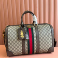 GUCCI SAVOY MEDIUM DUFFLE BAG 44 IN BEIGE AND EBONY  SUPREME CANVAS