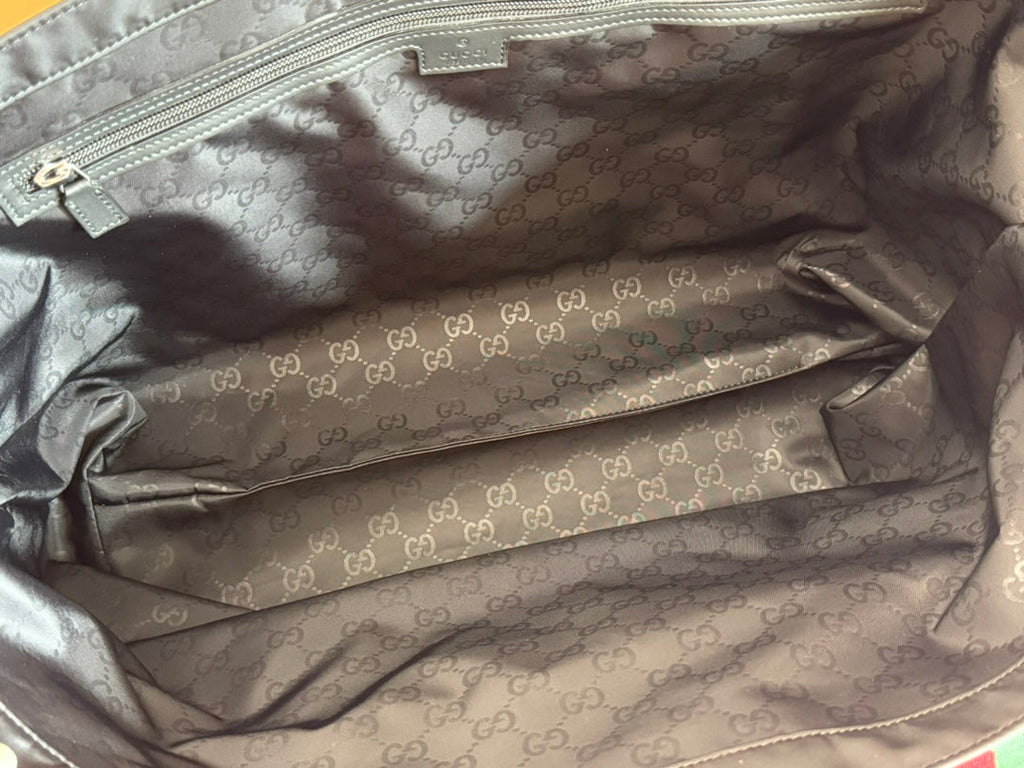 GUCCI WEB STRIPE-STRAP TOTE BAG 45 IN BLACK CANVAS