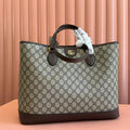 GUCCI OPHIDIA MEDIUM TOTE BAG 38.5 BEIGE CANVAS AND BROWN CALFSKIN
