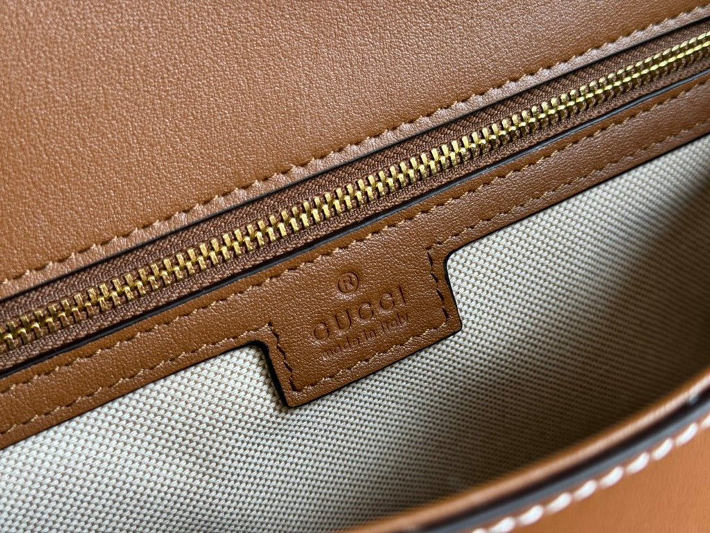 GUCCI BLONDIE LARGE TOP HANDLE BAG 32 IN BROWN CALFSKIN