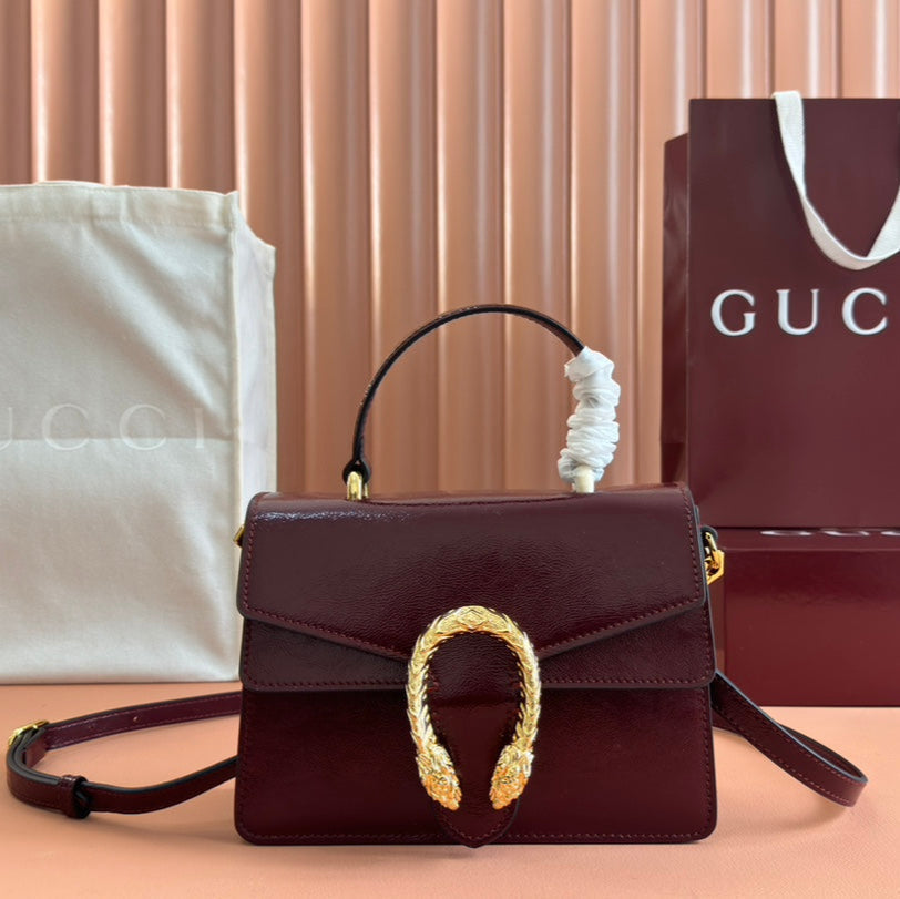 GUCCI DIONYSUS MEDIUM SHOULDER BAG 22 IN ROSSO ANCORA RED  GLOSSY LAMBSKIN