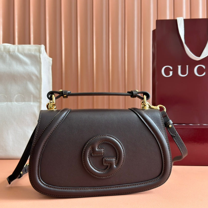 GUCCI BLONDIE LARGE TOP HANDLE BAG 32 IN DARK BROWN CALFSKIN