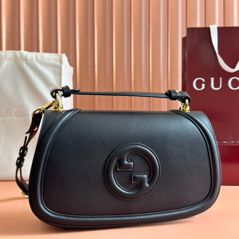 GUCCI BLONDIE LARGE TOP HANDLE BAG 32 IN BLACK CALFSKIN