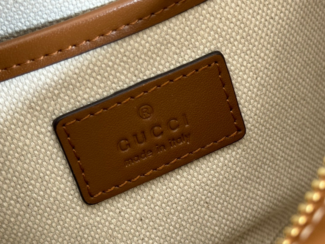 GUCCI BLONDIE SMALL SHOULDER BAG 21 IN BEIGE AND DARK BROWN CANVAS BROWN CALFSKIN