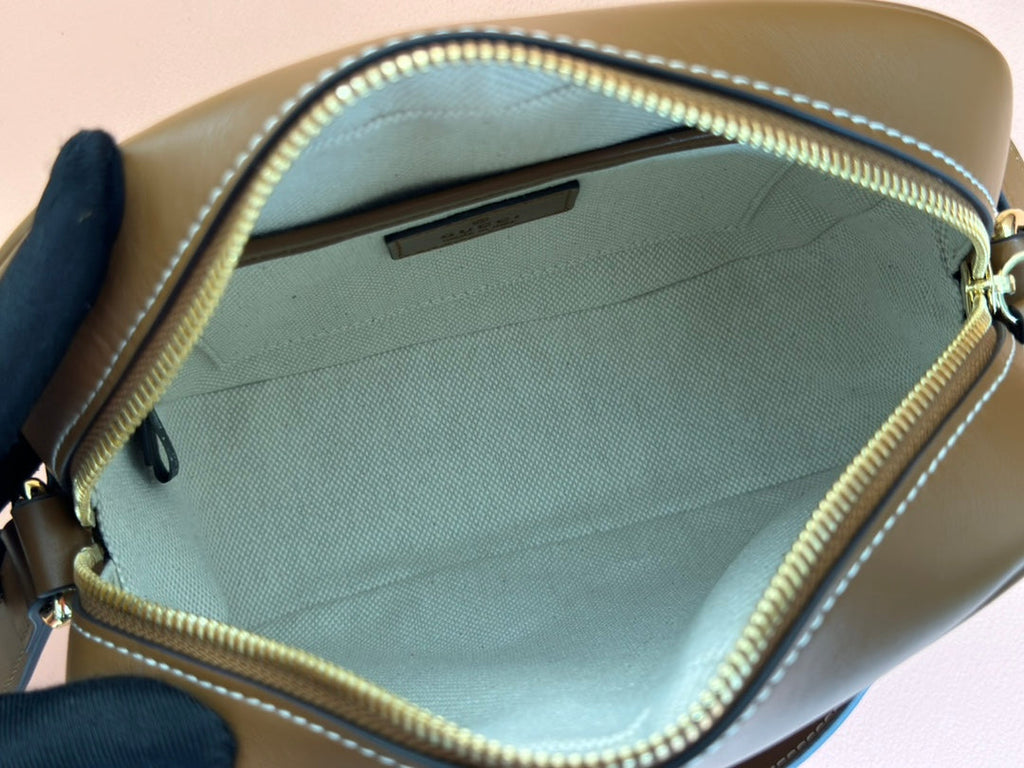 GUCCI BLONDIE SMALL SHOULDER BAG 21 IN BEIGE AND DARK BROWN CANVAS BROWN CALFSKIN