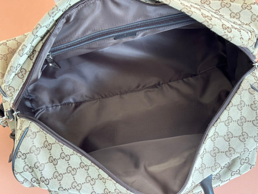 GUCCI SMALL DUFFLE BAG 42 IN BEIGE AND DARK BROWN  CANVAS