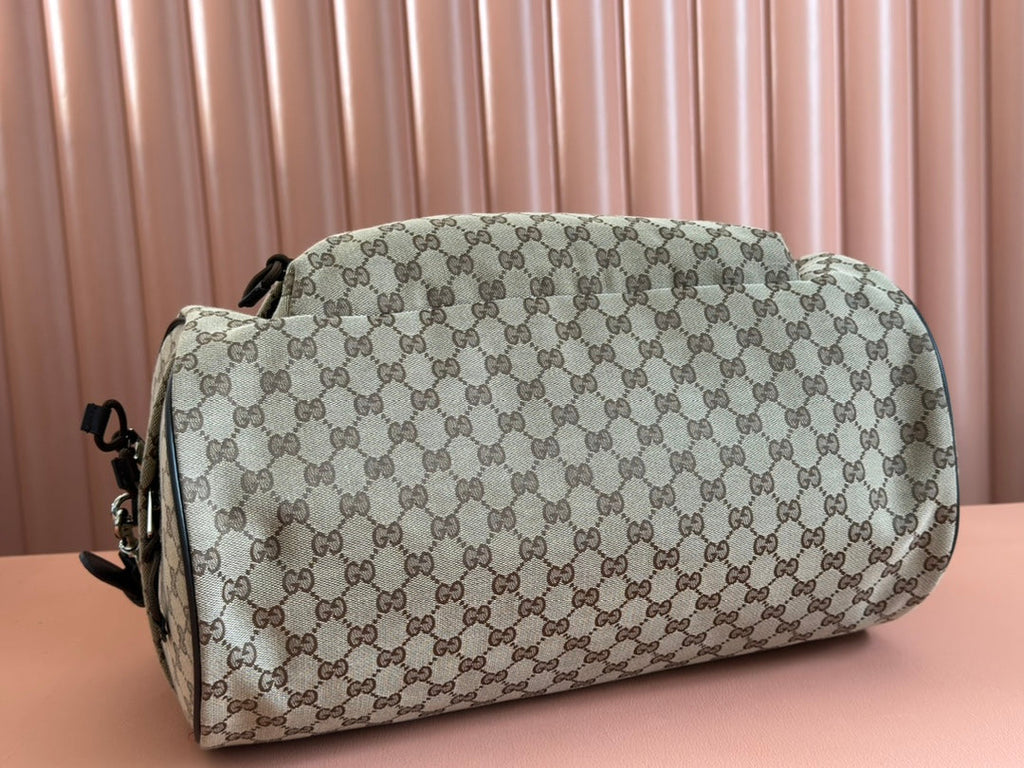 GUCCI SMALL DUFFLE BAG 42 IN BEIGE AND DARK BROWN  CANVAS