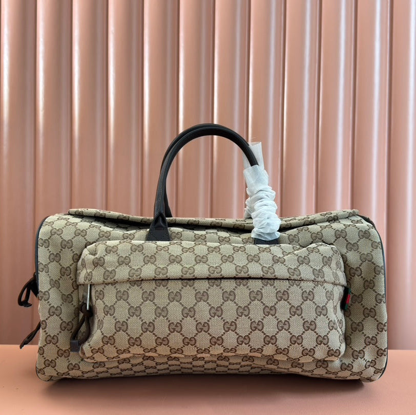 GUCCI SMALL DUFFLE BAG 42 IN BEIGE AND DARK BROWN  CANVAS