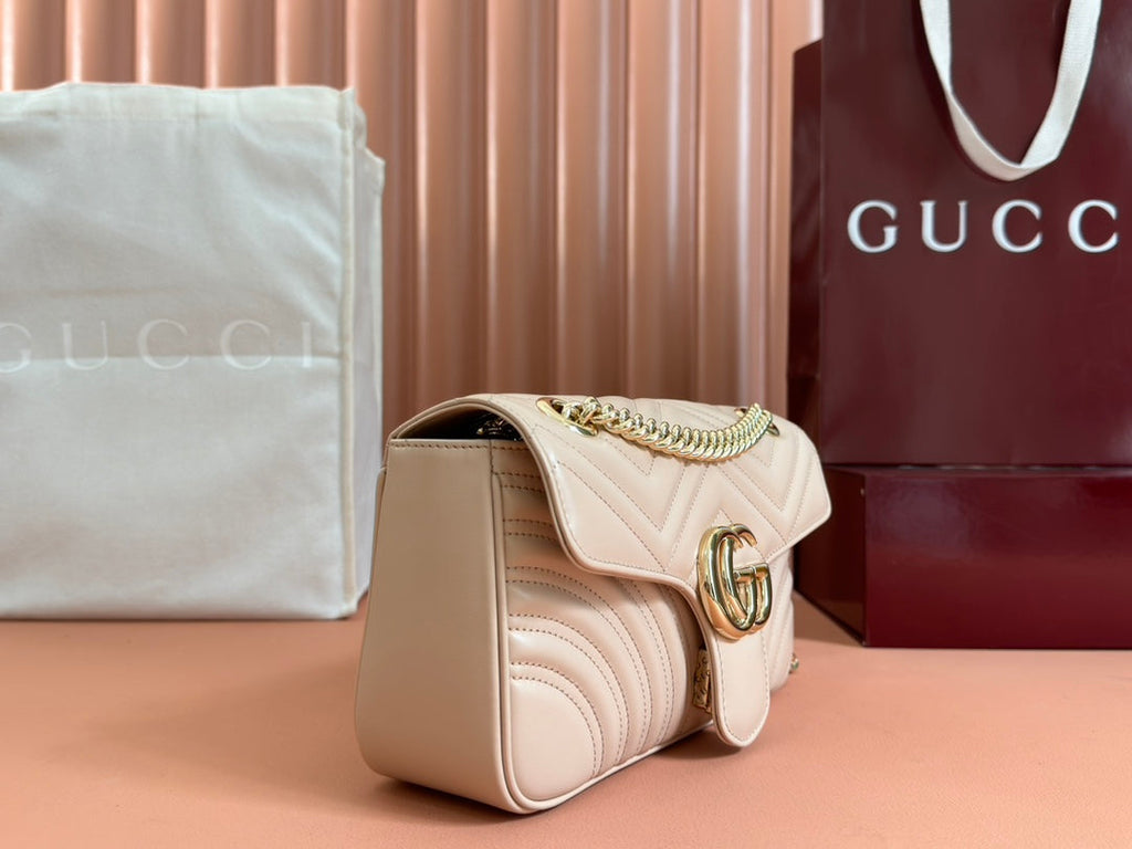 GUCCI MARMONT MEDIUM SHOUDER BAG 26 IN LIGHT BEIGE CALFSKIN