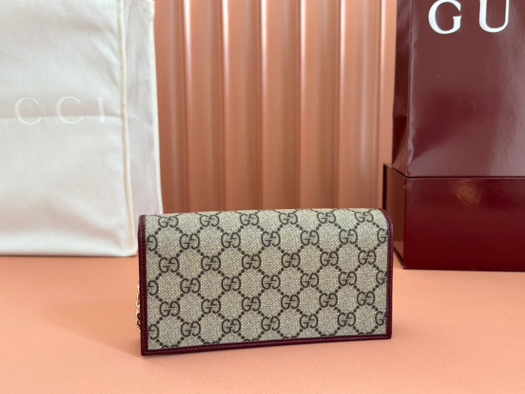 GUCCI HORSEBIT 1955 WALLET ON CHAIN 19 IN BEIGE DARK BROWN NEW  AND ROSSO ANCORA RED CALFSKIN