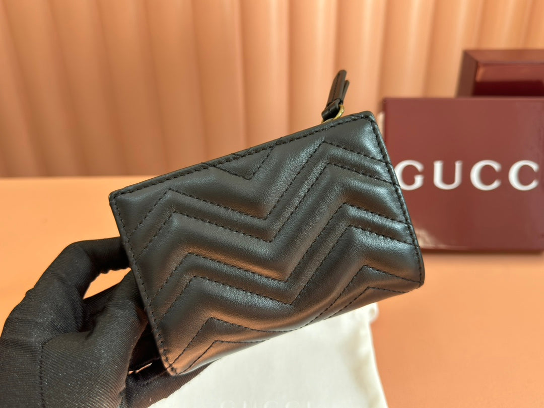 GUCCI MEDIUM DOUBLE G WALLET 11.5 IN BLACK SMOOTH CALFSKIN