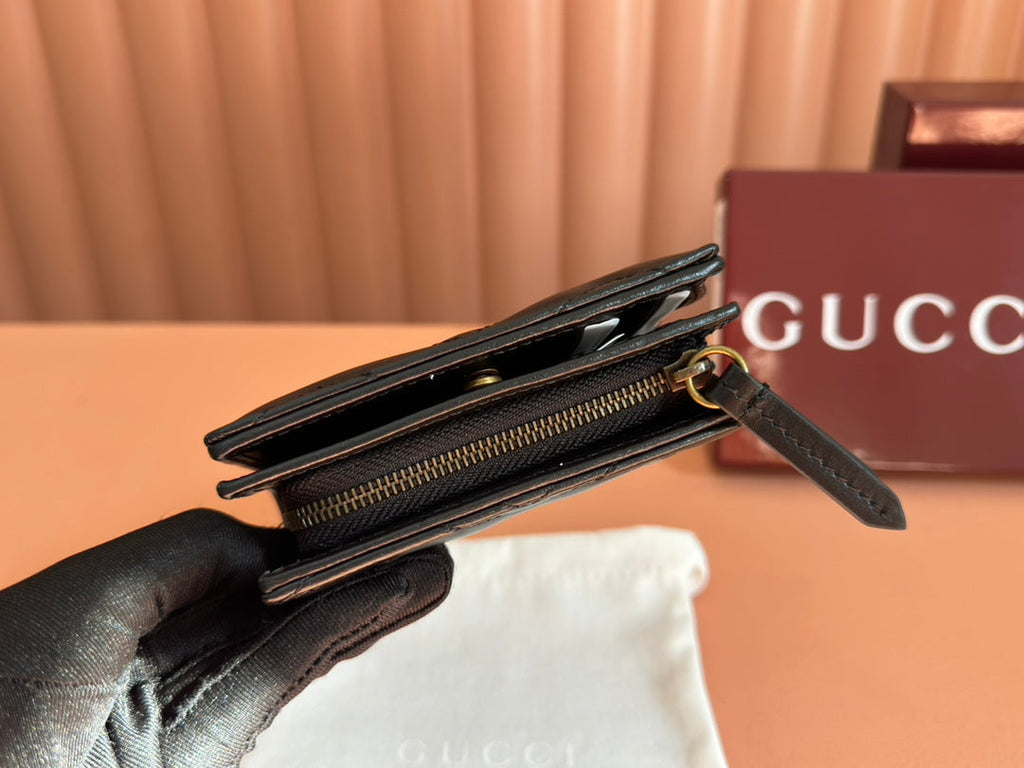 GUCCI MEDIUM DOUBLE G WALLET 11.5 IN BLACK SMOOTH CALFSKIN