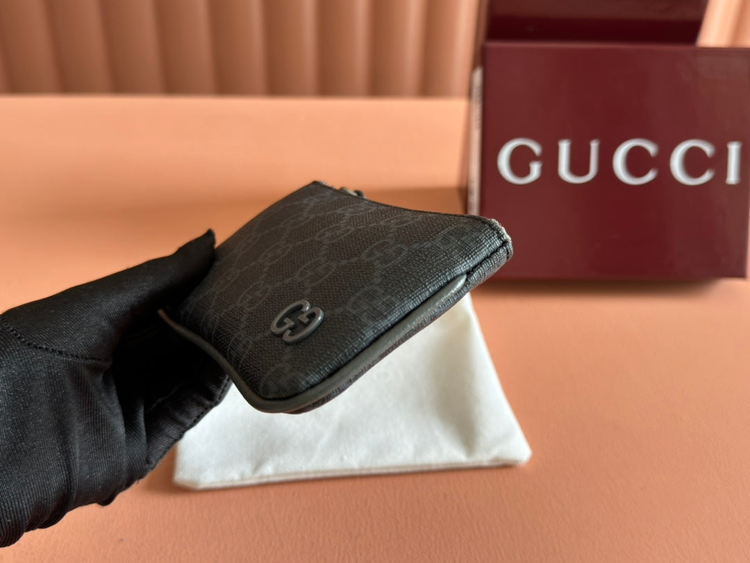 GUCCI BI-COLOUR ZIP KEY CASE 12 IN DARK GREY CALFSKIN