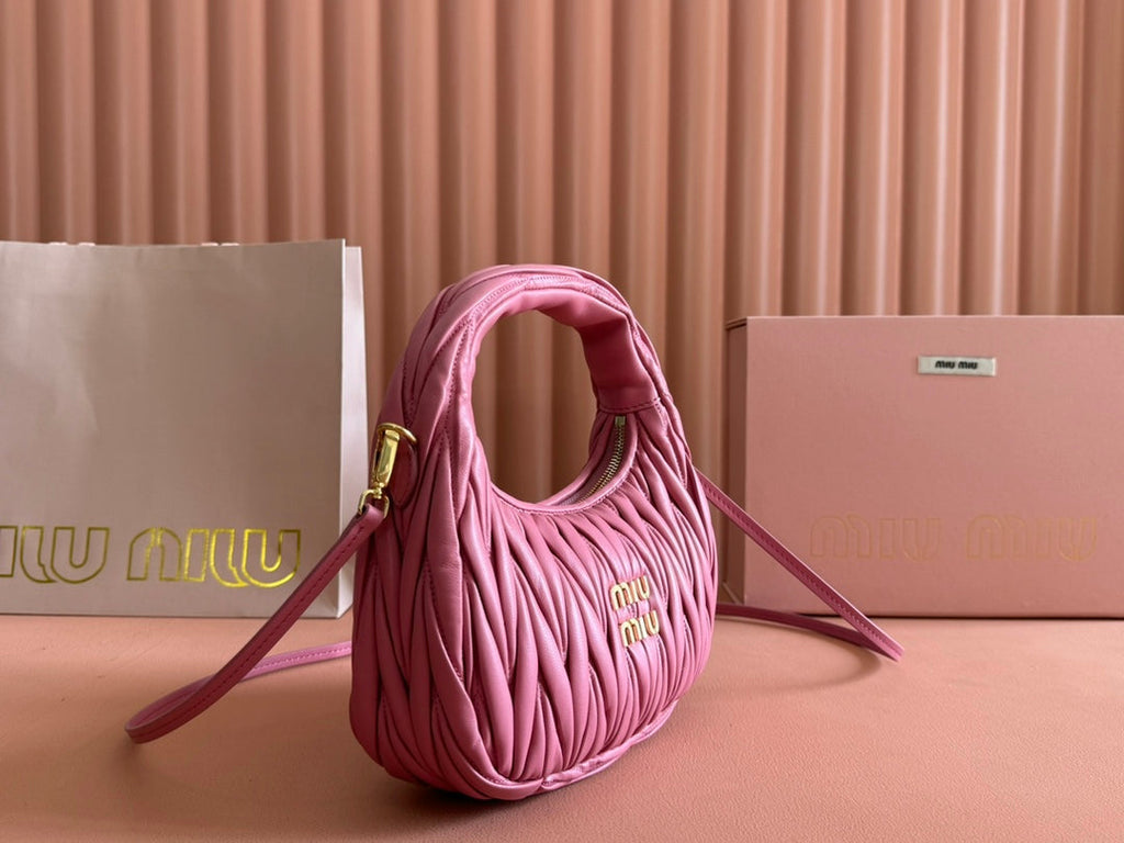 MIUMIU 26S MINI HOBO 20 BAG IN DUSTY ROSE PINK CALFSKIN GOLD HARDWARE