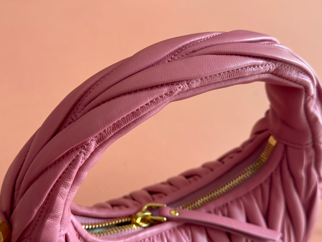 MIUMIU 26S MINI HOBO 20 BAG IN DUSTY ROSE PINK CALFSKIN GOLD HARDWARE