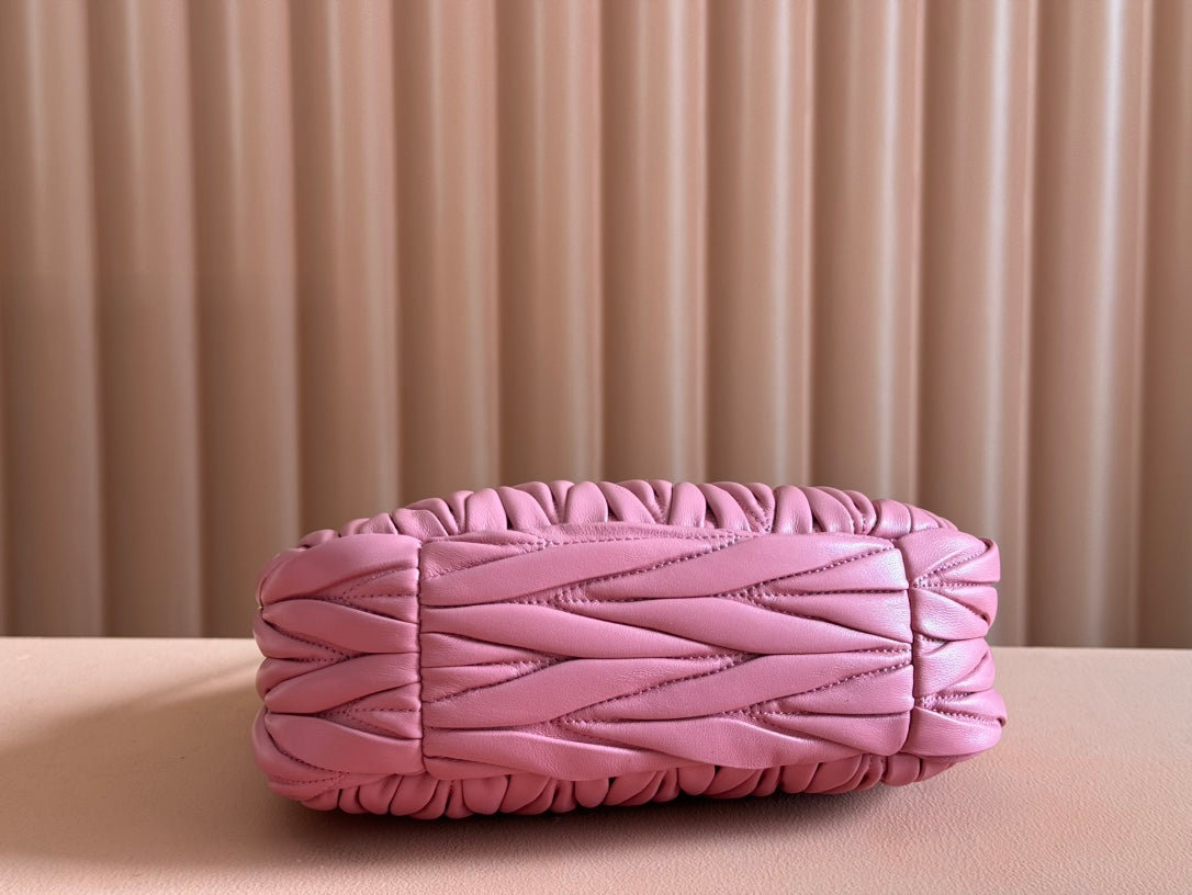 MIUMIU 26S MINI HOBO 20 BAG IN DUSTY ROSE PINK CALFSKIN GOLD HARDWARE