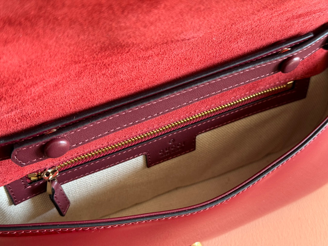 GUCCI LARGE BLONDIE SHOULDER BAG 29.5 IN RED PATENT CALFSKIN