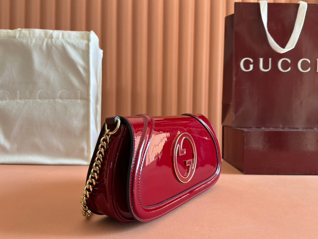 GUCCI LARGE BLONDIE SHOULDER BAG 29.5 IN RED PATENT CALFSKIN