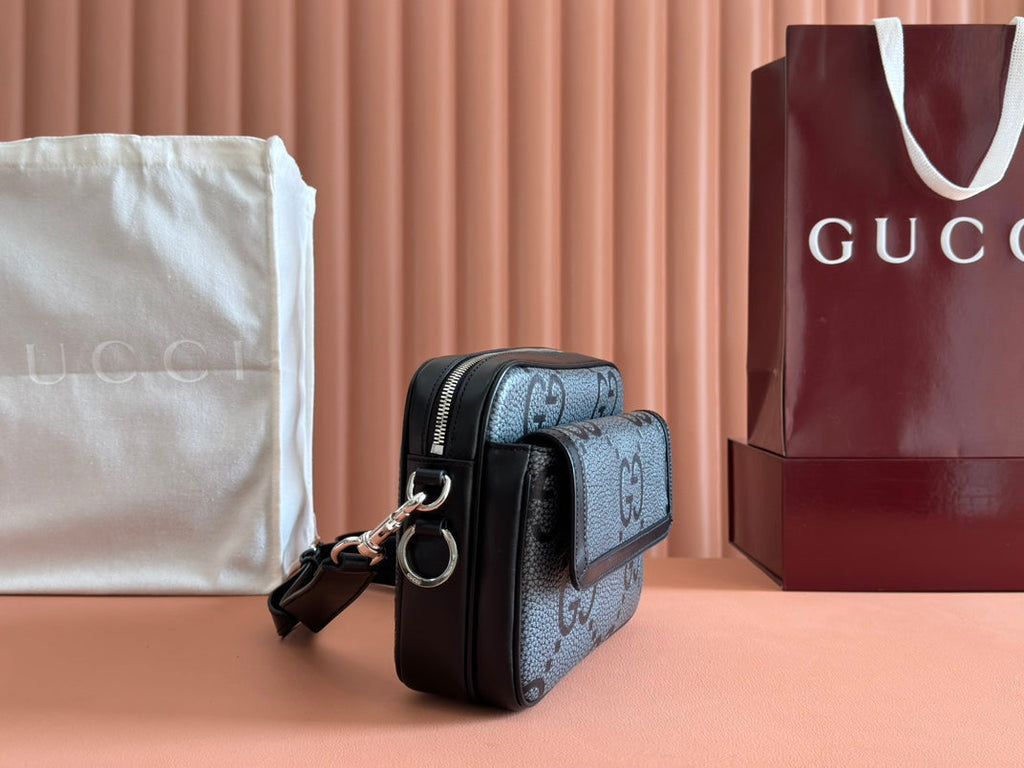GUCCI SMALL JUMBO CROSSBODY 23 IN GREY AND BLACK GRAINY  LAMBSKIN