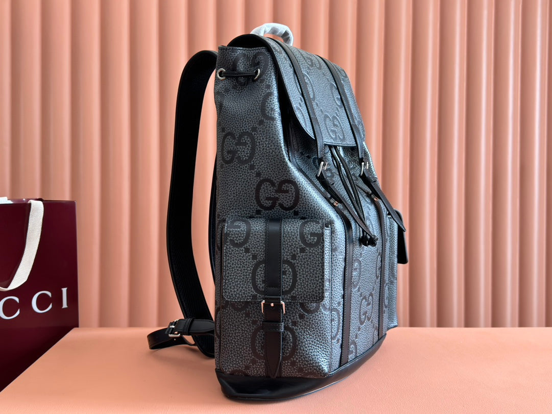 GUCCI LARGE BACKPACK JUMBO 41 IN GREY AND BLACK GRAINY  LAMBSKIN