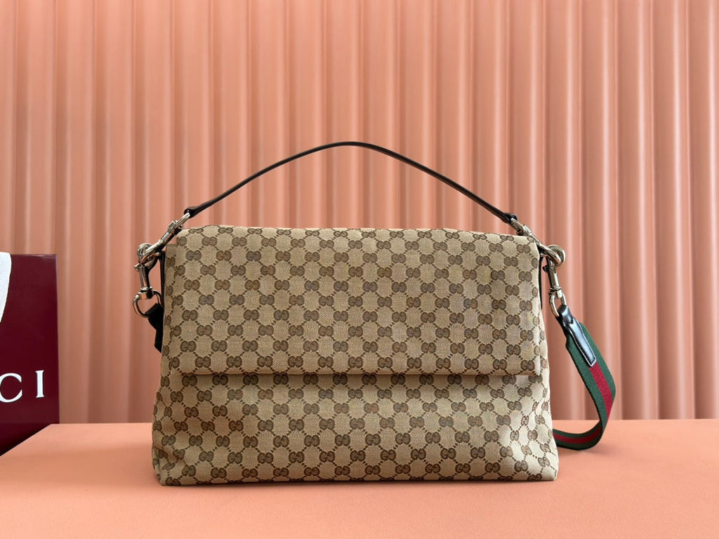 GUCCI LARGE CROSSBODY BAG 36 IN BEIGE AND DARK BROWN CANVAS MONOGRAM LOGO