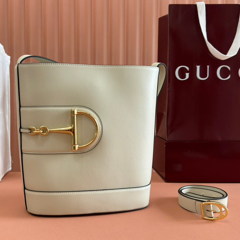 GUCCI 73 MEDIUM BUCKET BAG 27.5 IN OFF WHITE SMOOTH CALFSKIN