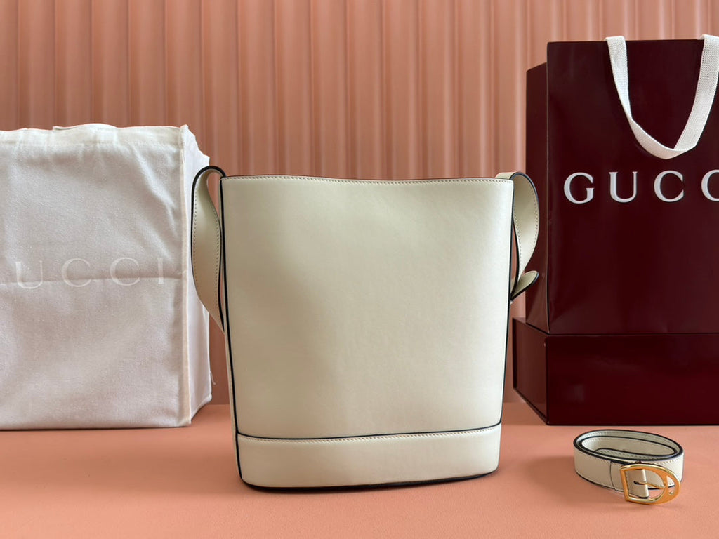 GUCCI 73 MEDIUM BUCKET BAG 27.5 IN OFF WHITE SMOOTH CALFSKIN