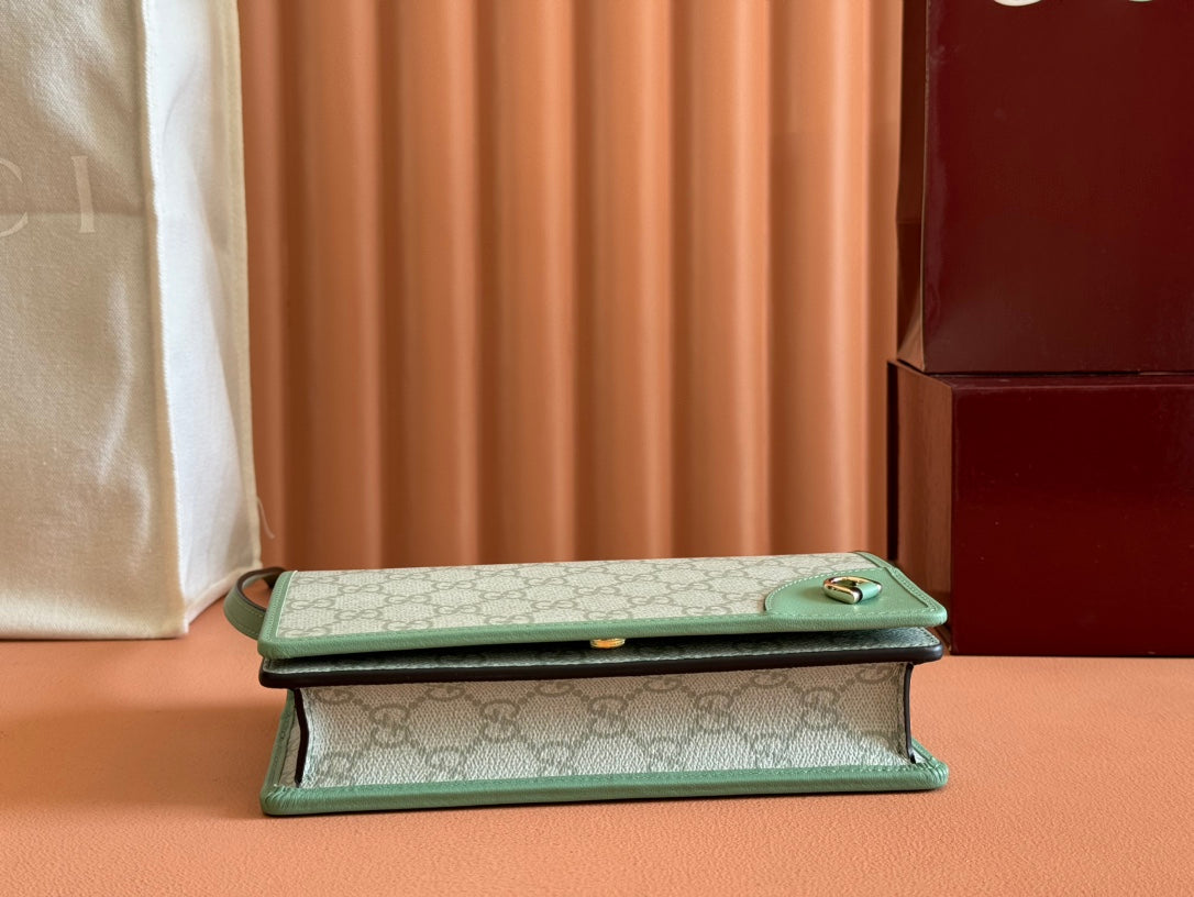 GUCCI EMBLEM WALLET  MONOGRAM 20 IN SAGE GREEN SMOOTH CALFSKIN