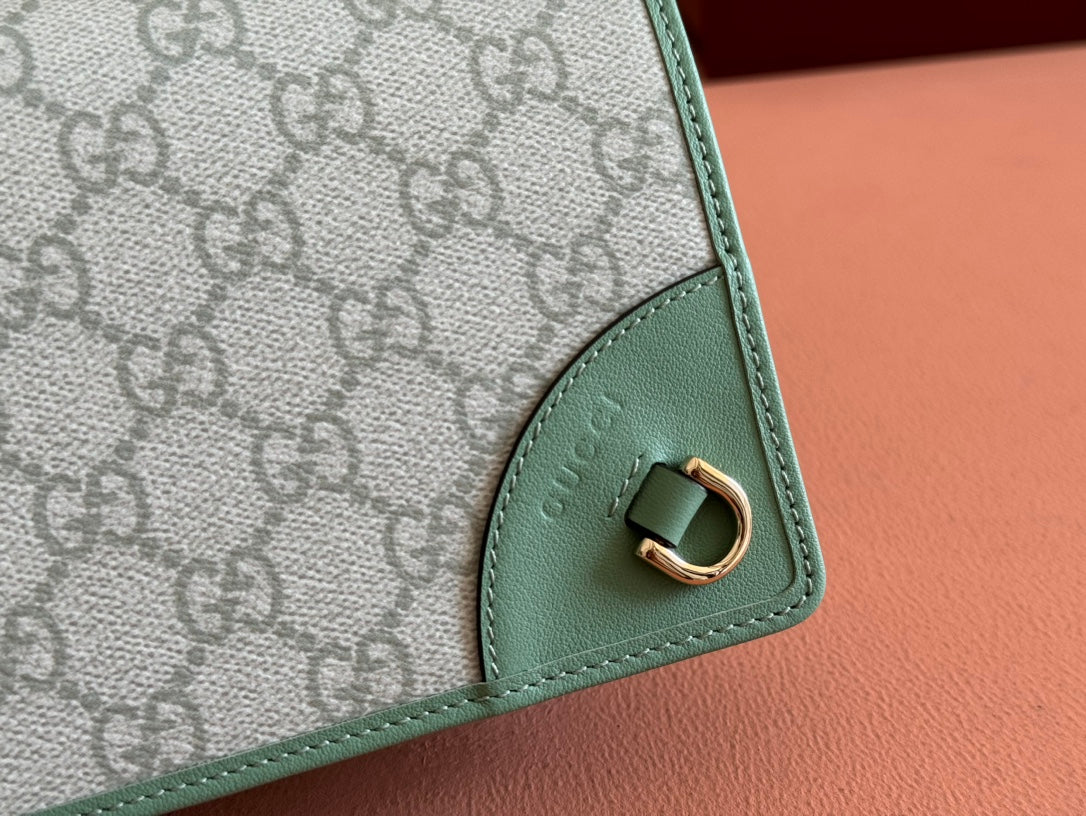 GUCCI EMBLEM WALLET  MONOGRAM 20 IN SAGE GREEN SMOOTH CALFSKIN