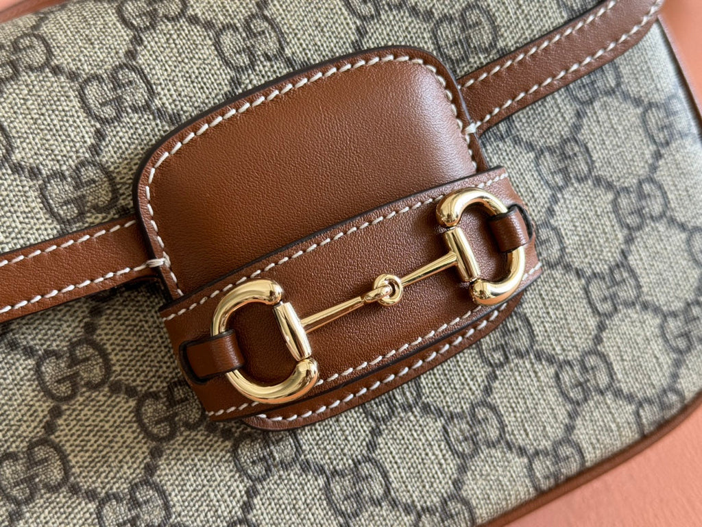 GUCCI SMALL HORSEBIT 1955 SHOULDER BAG 20 IN BEIGE AND DARK BROWN NEW  MONOGRAM CALFSKIN