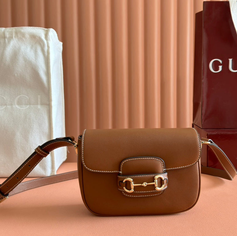 GUCCI SMALL HORSEBIT 1955 SHOULDER BAG 20 IN BROWN SOFT CALFSKIN LIGHT GOLD HARDWARE