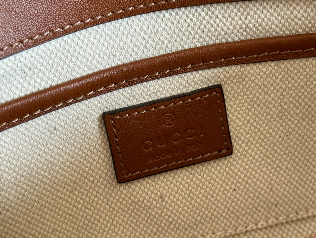 GUCCI SMALL HORSEBIT 1955 SHOULDER BAG 22.6 IN BEIGE/EBONY  WITH BROWN CALFSKIN TRIM