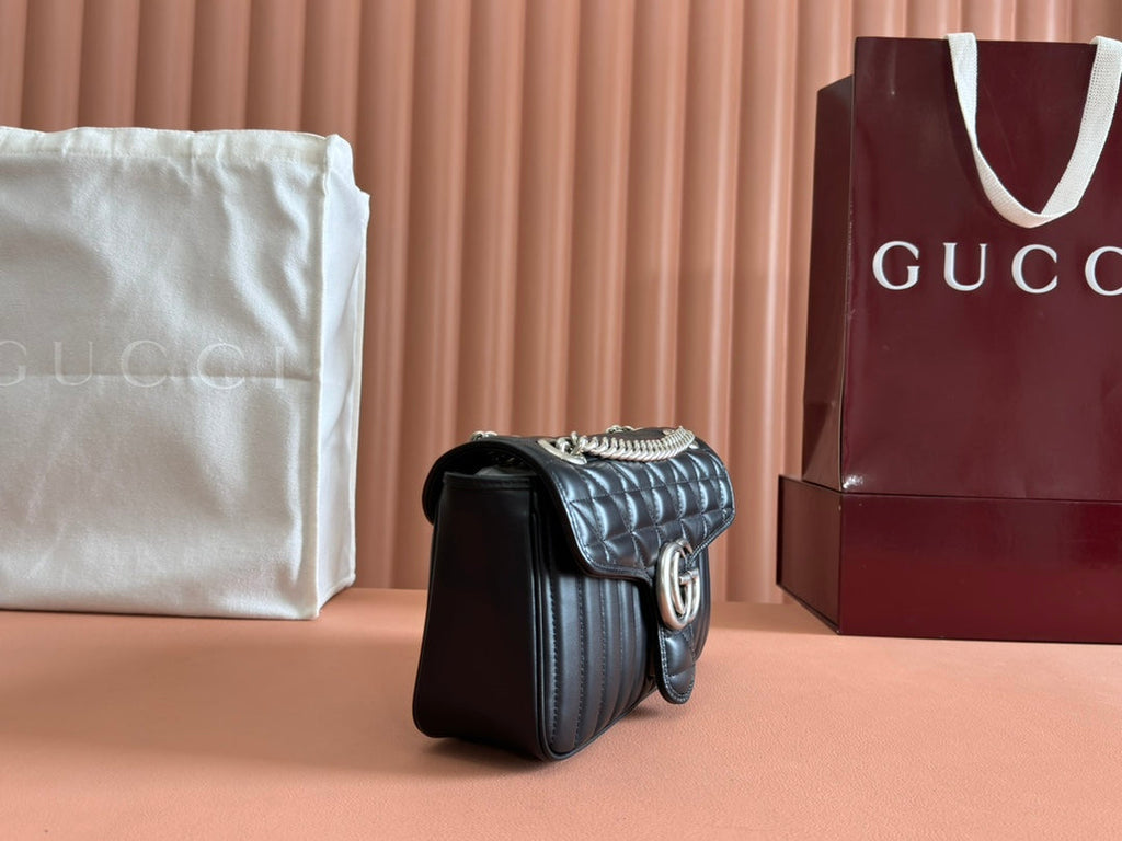 GUCCI MARMONT SMALL SHOULDER BAG 26 IN BLACK LAMBSKIN