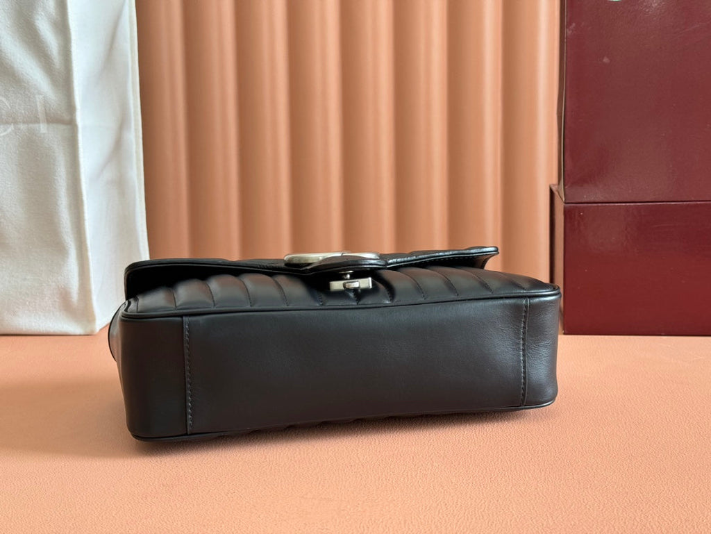 GUCCI MARMONT SMALL SHOULDER BAG 26 IN BLACK LAMBSKIN