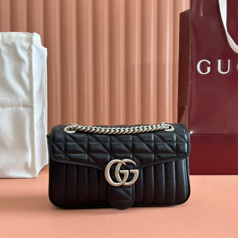 GUCCI MARMONT SMALL SHOULDER BAG 26 IN BLACK LAMBSKIN