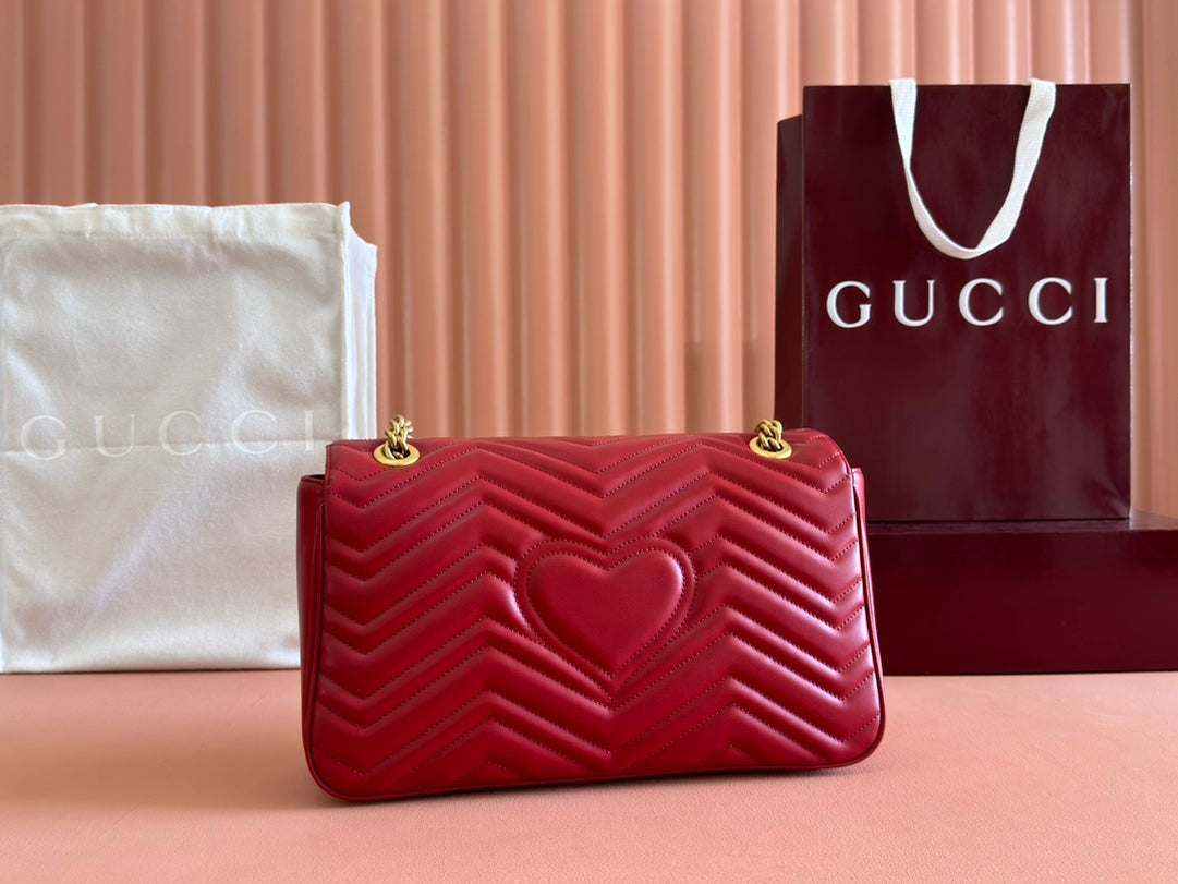 GUCCI MARMONT SHOULDER BAG 31 IN RED CALFSKIN GOLD CHAIN