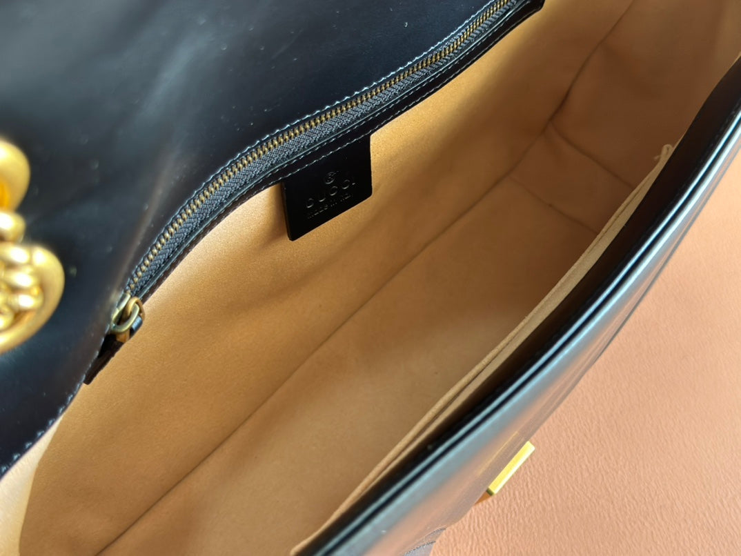 GUCCI MARMONT SHOULDER BAG 31 IN BLACK CALFSKIN GOLD CHAIN