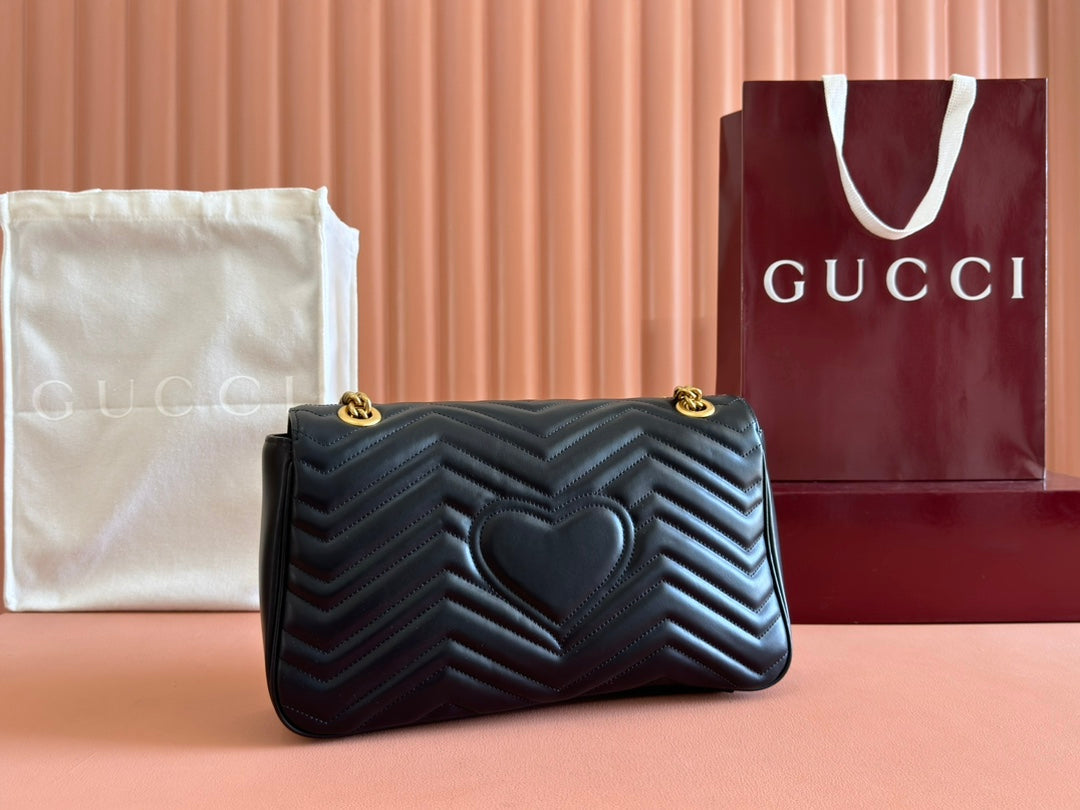 GUCCI MARMONT SHOULDER BAG 31 IN BLACK CALFSKIN GOLD CHAIN