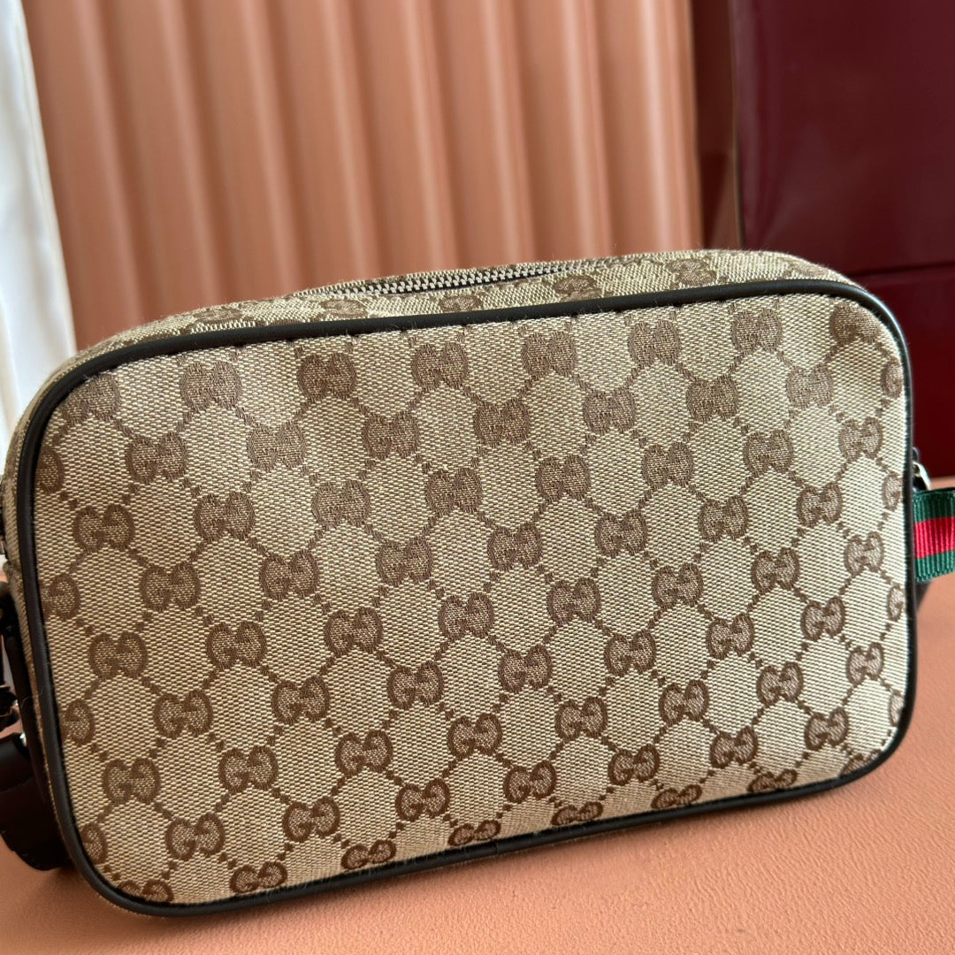 GUCCI SMALL CROSSBODY BAG 23.5 IN BEIGE AND DARK BROWN  CANVAS