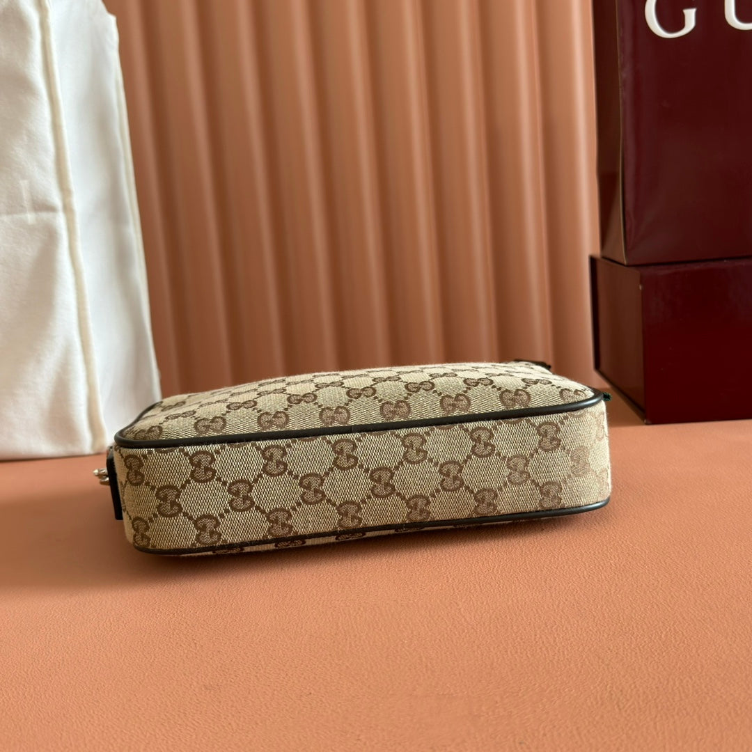 GUCCI SMALL CROSSBODY BAG 23.5 IN BEIGE AND DARK BROWN  CANVAS