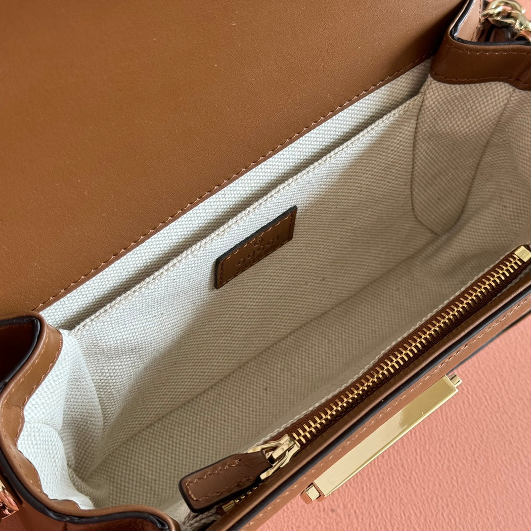 GUCCI GO SMALL SHOULDER BAG 21.5 IN DARK GREY BROWN CALFSKIN