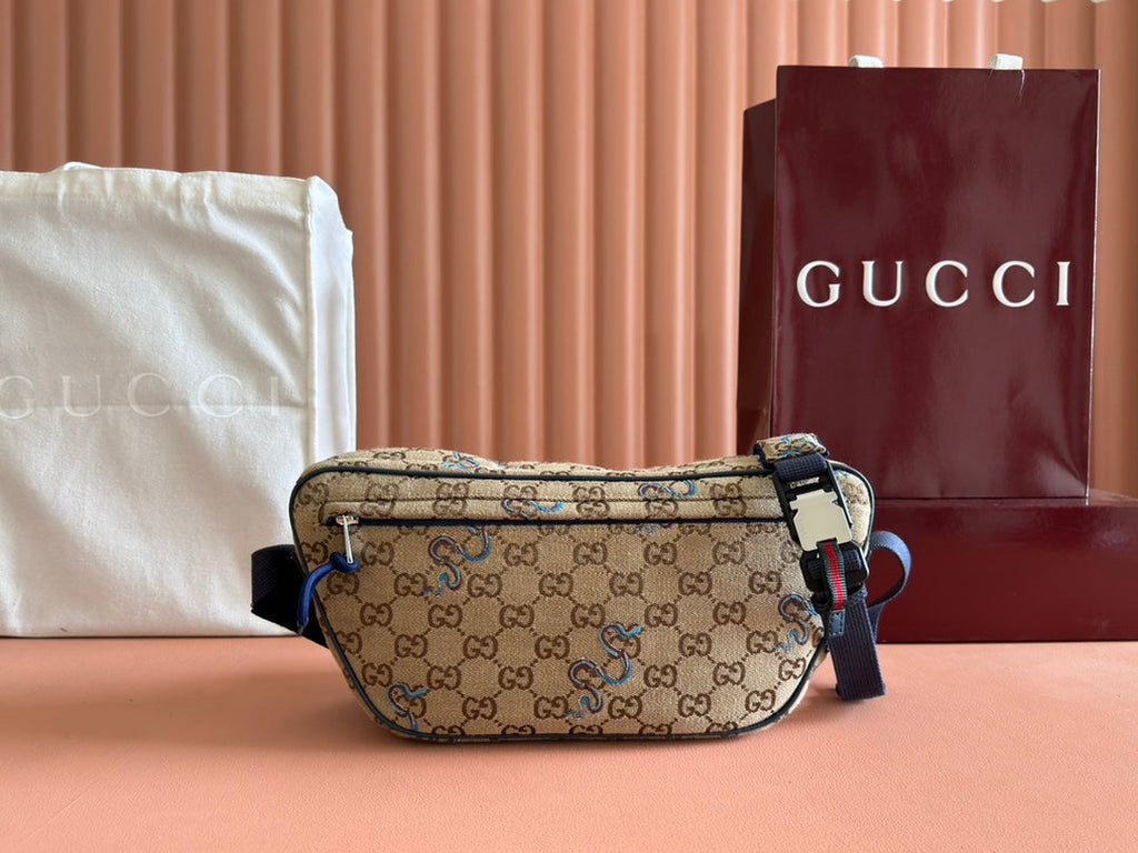 GUCCI OPHIDIA BELT BAG 34 IN LIGHT BROWN  CANVAS