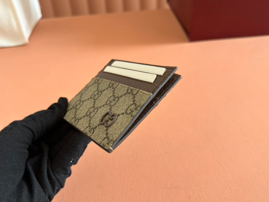 GUCCI CARD CASE 10 IN BEIGE AND BROWN  CALFSKIN