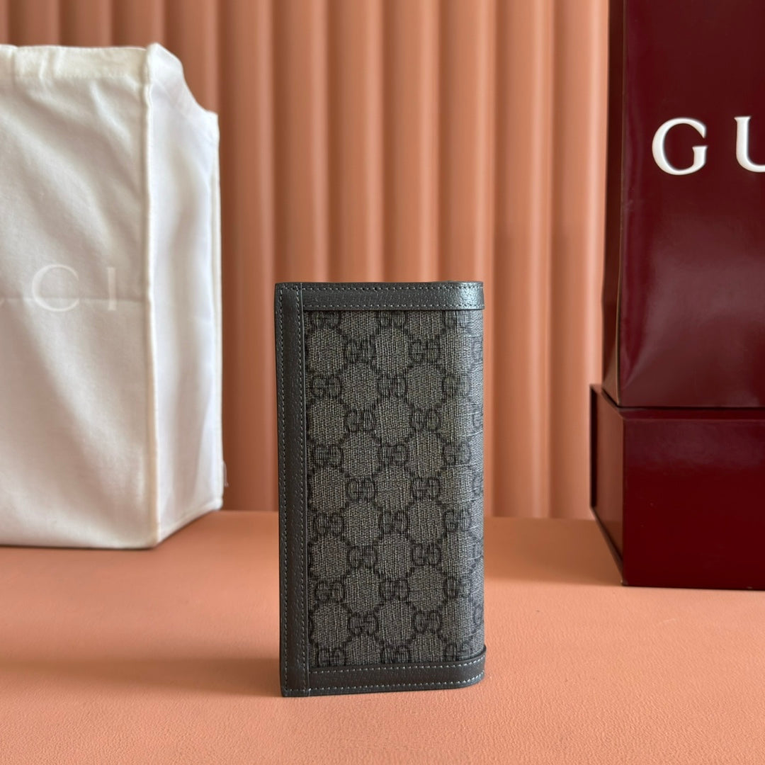 GUCCI OPHIDIA CARD CASE 19 IN DARK GREY COATED FABRIC AND CALFSKIN